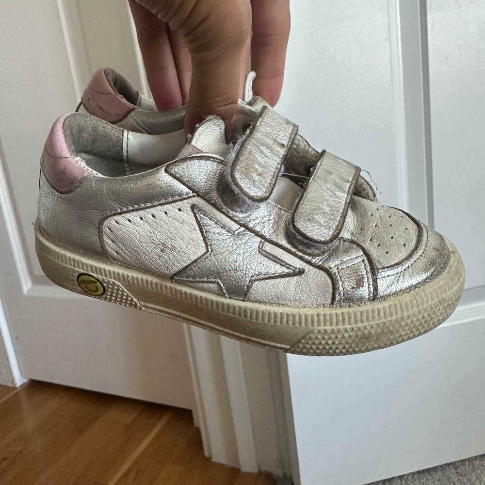Golden Goose Kids Metallic Gold and Pink Star Velcro Sneakers